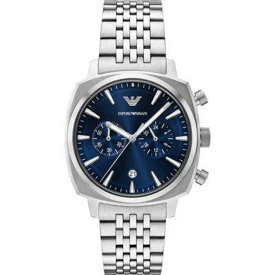 Emporio Armani Chronograph Bracelet Watch, 40mm In Silver/blue Dial