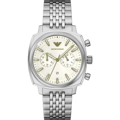 Emporio Armani Chronograph Bracelet Watch, 40mm In Silver/ivory/green