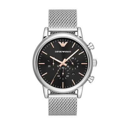 Emporio Armani Chronograph Stainless Steel Mesh Mens Watch In Metallic