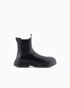 Emporio Armani Chunky Crust Leather Effect Ankle Boots In Black