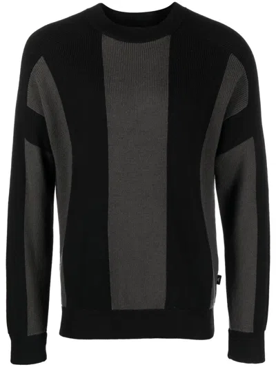 Emporio Armani Chunky-knit Striped Jumper In Black