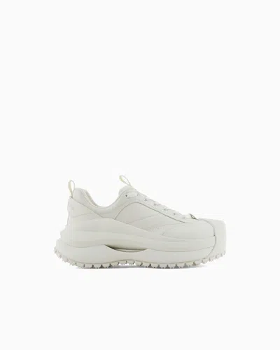 Emporio Armani Chunky Leather Sneakers In White