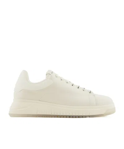 Emporio Armani Chunky Leather Sneakers In White