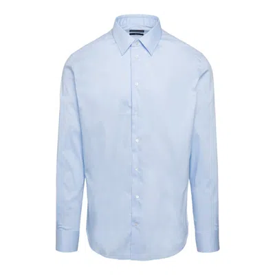 Emporio Armani Long-sleeve Cotton Shirt In Blue