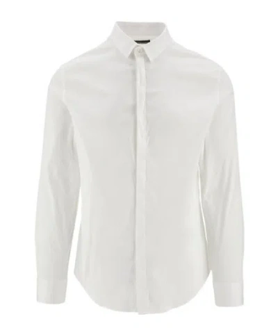 Emporio Armani Classic-collar Concealed Button-fastening Shirt In White