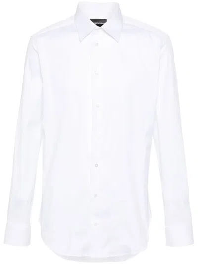 Emporio Armani Official Store Cotton-poplin Shirt With Classic Collar In White