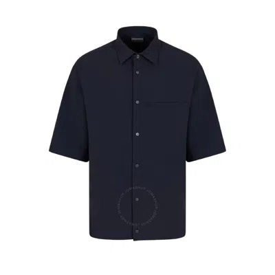 Emporio Armani Classic Collar Short-sleeved Shirt In Blue