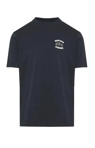 Emporio Armani Asv Jersey T-shirt With ‘let The Sea Set You Free' Embroidery In Iconico 0920 Blu Nav
