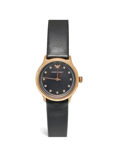 Pre-owned Emporio Armani Classic Leather 27mm Watch In Black