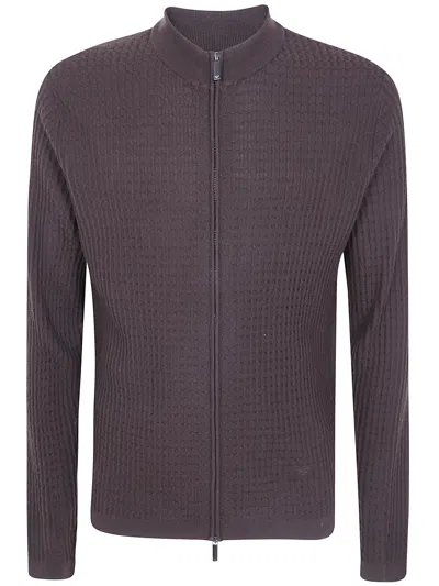 Emporio Armani Classic Round Neck Cardigan In Brown