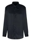 Emporio Armani Long Sleeve Satin Shirt With Spread Collar In Black