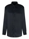 Emporio Armani Long Sleeve Satin Shirt With Spread Collar In Black