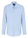 Emporio Armani Icon Shirt In Tropical Light Wool Canvas In Blue