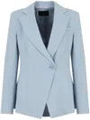 EMPORIO ARMANI NAVY BLUE CREPE BLAZER JACKET WITH NOTCHED LAPELS AND DOUBLE-BREASTED BUTTON FASTENING FOR WOMEN