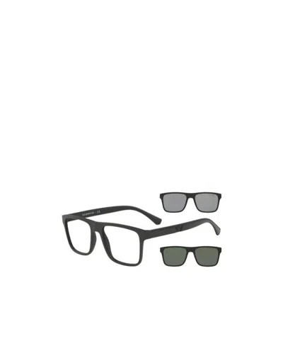 Emporio Armani Clip-on-lenses Square-frame Glasses In Black