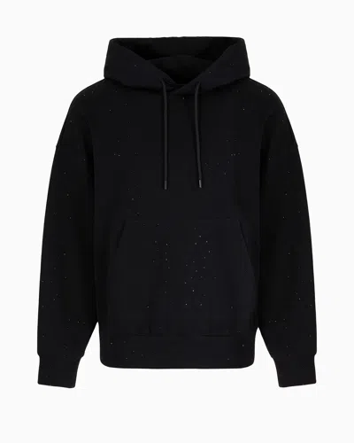 Emporio Armani Clubwear Double-jersey Hooded, Oversize Sweatshirt With Rhinestones In Black