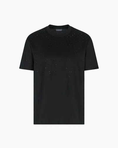 Emporio Armani Clubwear T-shirt In A Lyocell Blend Jersey With Rhinestones In Black