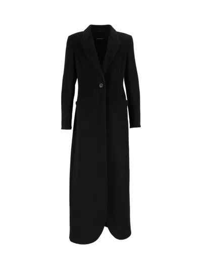 Emporio Armani Long Single-breasted Coat In Double-melange Virgin Wool In Black