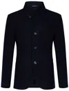 Emporio Armani Patterned-jacquard Jersey Jacket In Blue