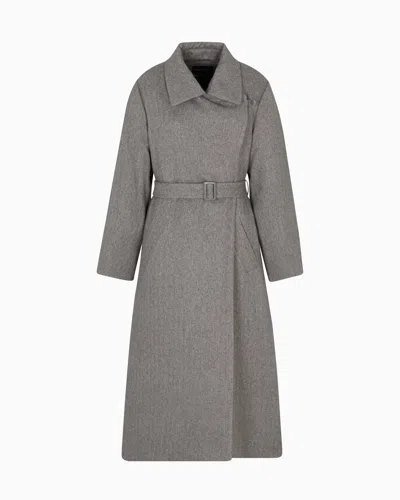 Emporio Armani Coat In Water-repellent Fabric With A Chevron Motif