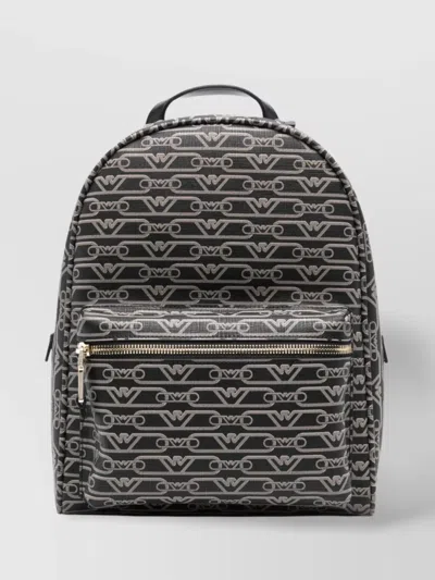 EMPORIO ARMANI COATED FAUX LEATHER LOGO PRINT BACKPACK WITH FRONT POCKET