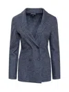 Emporio Armani Double Breasted Checked Jacket In Blue