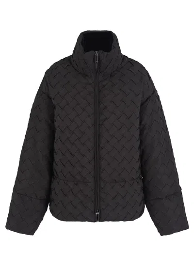 Emporio Armani Basket-weave High-neck Jacket In Black