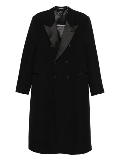 Emporio Armani Double-breasted Long Coat Satin Lapels In Black