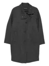 Emporio Armani Long Wool Blend Coat With High Collar In Gray