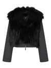 Emporio Armani Polygon Capsule Collection Two-in-one Wool Cloth Jacket With Faux Fur Gilet In Black