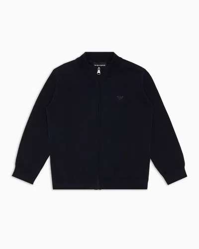 Emporio Armani Kids' Corn-on-the-cob Knit Cardigan With Full-length Zip In Navy Blue
