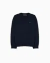 Emporio Armani Official Store Cob-stitch Cotton V-neck Jumper In Blue