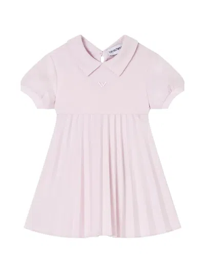 Emporio Armani Babies' Collared Pleated Dress In Pink