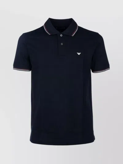 Emporio Armani Collared Shirt With Short Sleeves In Blue