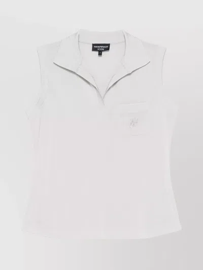 Emporio Armani Collared Sleeveless Top Pocket Detail In Grey