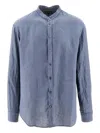 Emporio Armani Collarless Long-sleeve Shirt In Blue