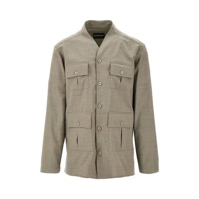 Emporio Armani Collarless Stretch Wool Shirt In Multicolor