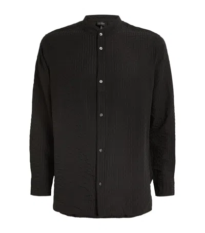 Emporio Armani Collarless Textured Shirt In Black