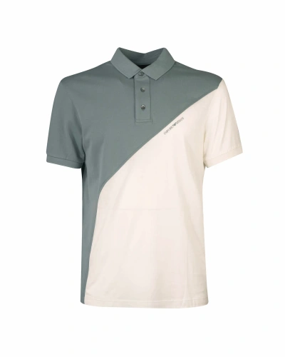 Emporio Armani Color Block Polo Shirt With Logo Print In Multi