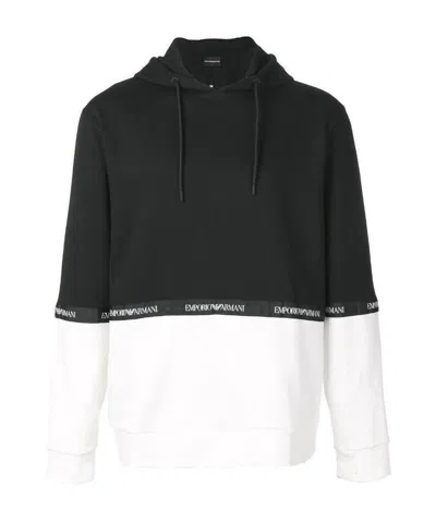 Emporio Armani Color Matching Hooded Hoodie In Black