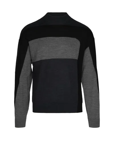 EMPORIO ARMANI COLORBLOCK CREW NECK SWEATER IN VIRGIN WOOL