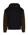 Emporio Armani Colorblock Wool Hoodie With Ribbed Details And Eagle Embroidery In Multi