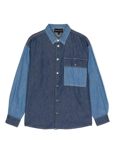 Emporio Armani Kids' Colour-block Denim Shirt In Blue