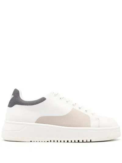 Emporio Armani Colour-block Lace-up Sneakers In Neutrals
