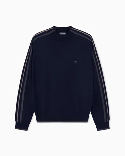 Emporio Armani Colour-block Virgin-wool Jumper In Blue