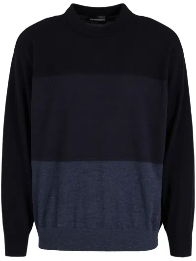 Emporio Armani Men's Wool Color Block Crewneck Sweater In Blue