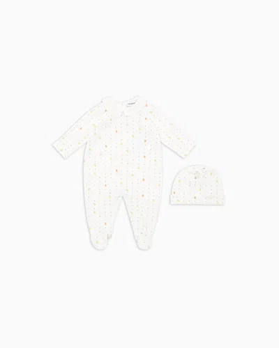 Emporio Armani Colour Juice Printed Jersey Onesie And Beanie Set In White