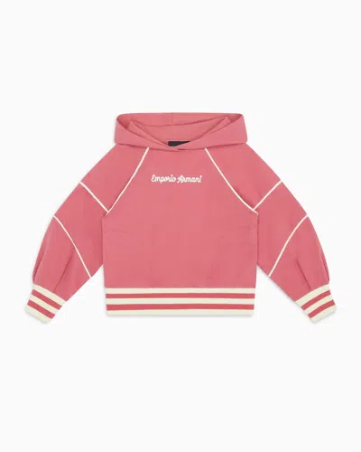 Emporio Armani Kids' Comfort-fit, Hooded Sweatshirt In Jersey, With Piping And Logo Embroidery In Pink
