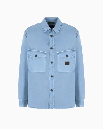 Emporio Armani Comfort-fit Shirt With Washed Twill Pockets In Blue