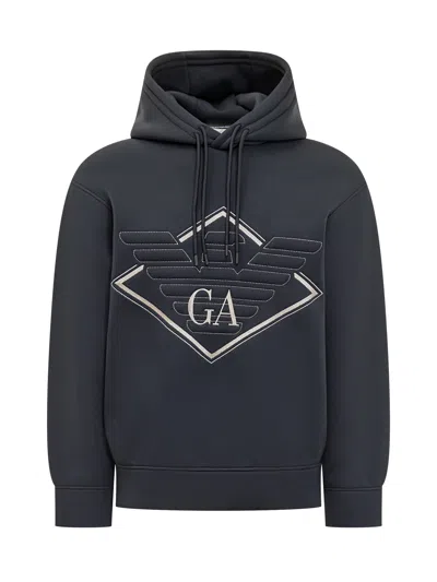 Emporio Armani Comfortable Hoodie Sweatshirt With Logo In Blu